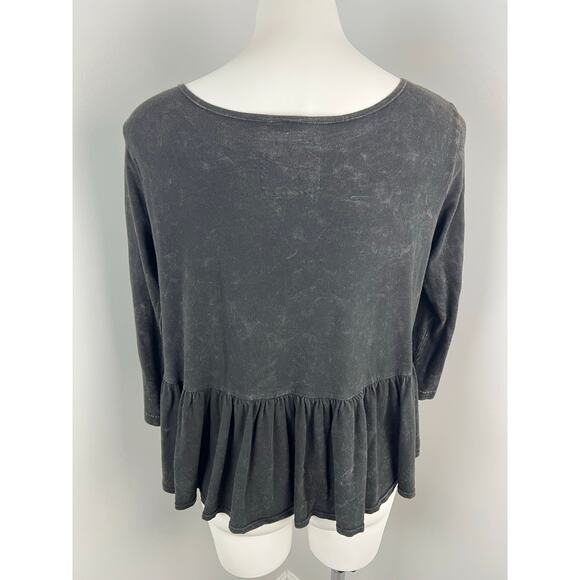 We The Free Project Social Acid Wash Gray Peplum Top Medium - Picture 3 of 5